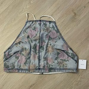 NWT FLORAL DENIM CROP TOP